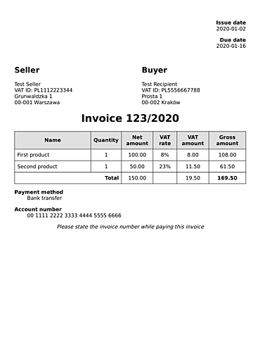 Invoice rendered by Google Chrome
