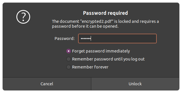 Password window in Document Viewer (Ubuntu)